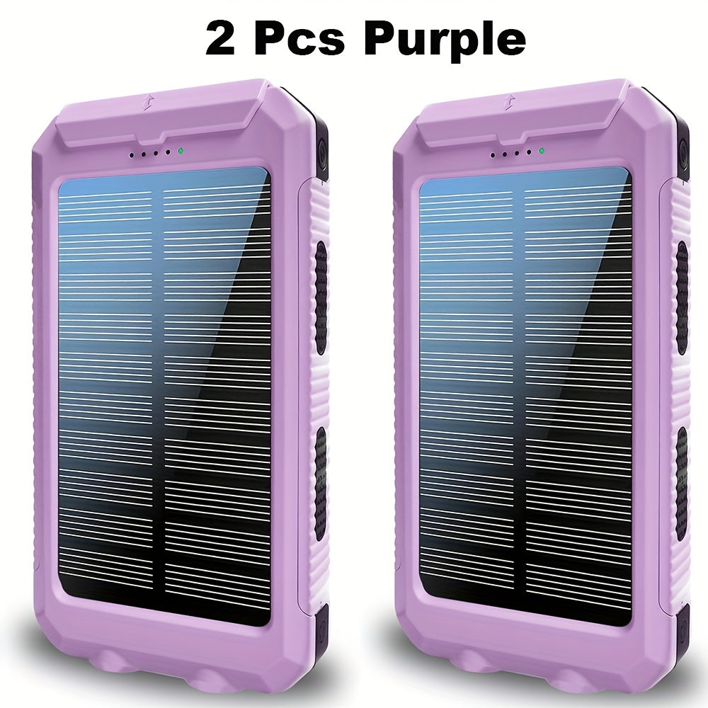 2pcs Solar Charger 20000mAh, Portable Dual USB Output Solar Charging Panel, Fast Charging External Battery Pack, Built-in LED Flashlight Emergency Model for Hiking. (Pack of 2), Solar Battery, Portable Power Station with Sola