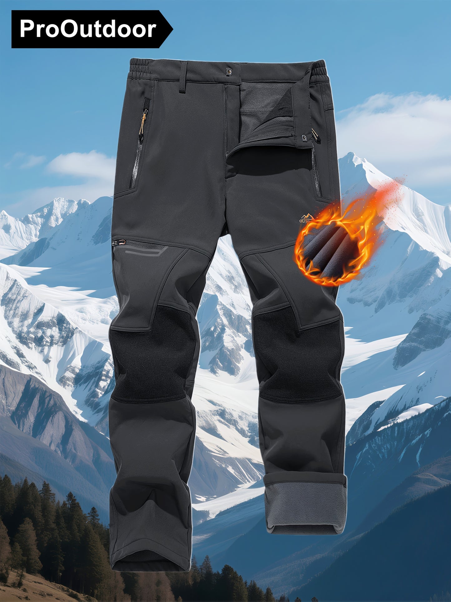 CRYSULLY Men's Winter Fleece Softshell Pants With Warm Lining Zippered Pockets