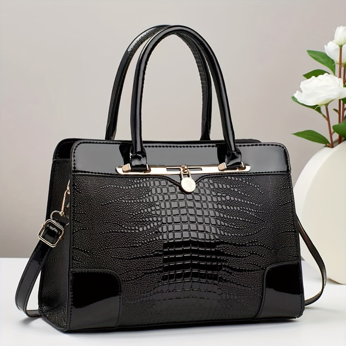 Elegant Crocodile Handbag Red Pattern Large Capacity Bag