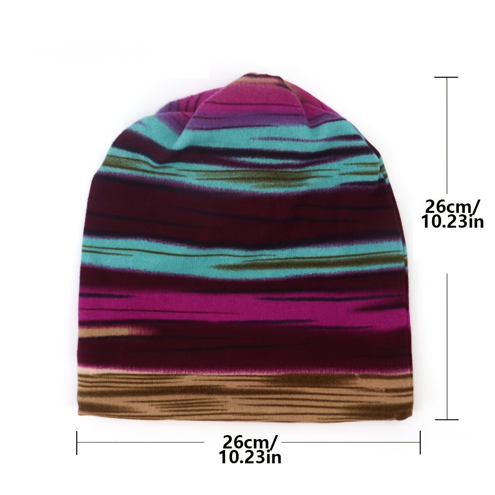 Four Pack Striped Beanie Hats Unisex Pullover For Outdoor