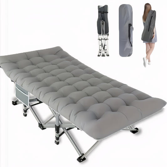 Portable Folding Camping Bed for Adults Lightweight Compact Outdoor Bed with Padded Carry Case Durable Iron Frame and Plush Navy Blue Fabric for Home Office Beach Travel and Outdoor Camping Bed