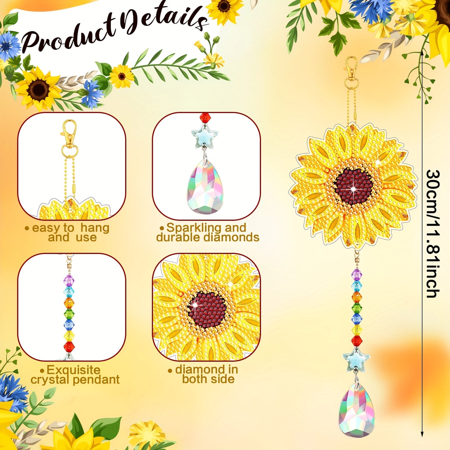 CHUANGDI 6pcs Diamond Art Kits Sunflower Wind Chimes Suncatchers