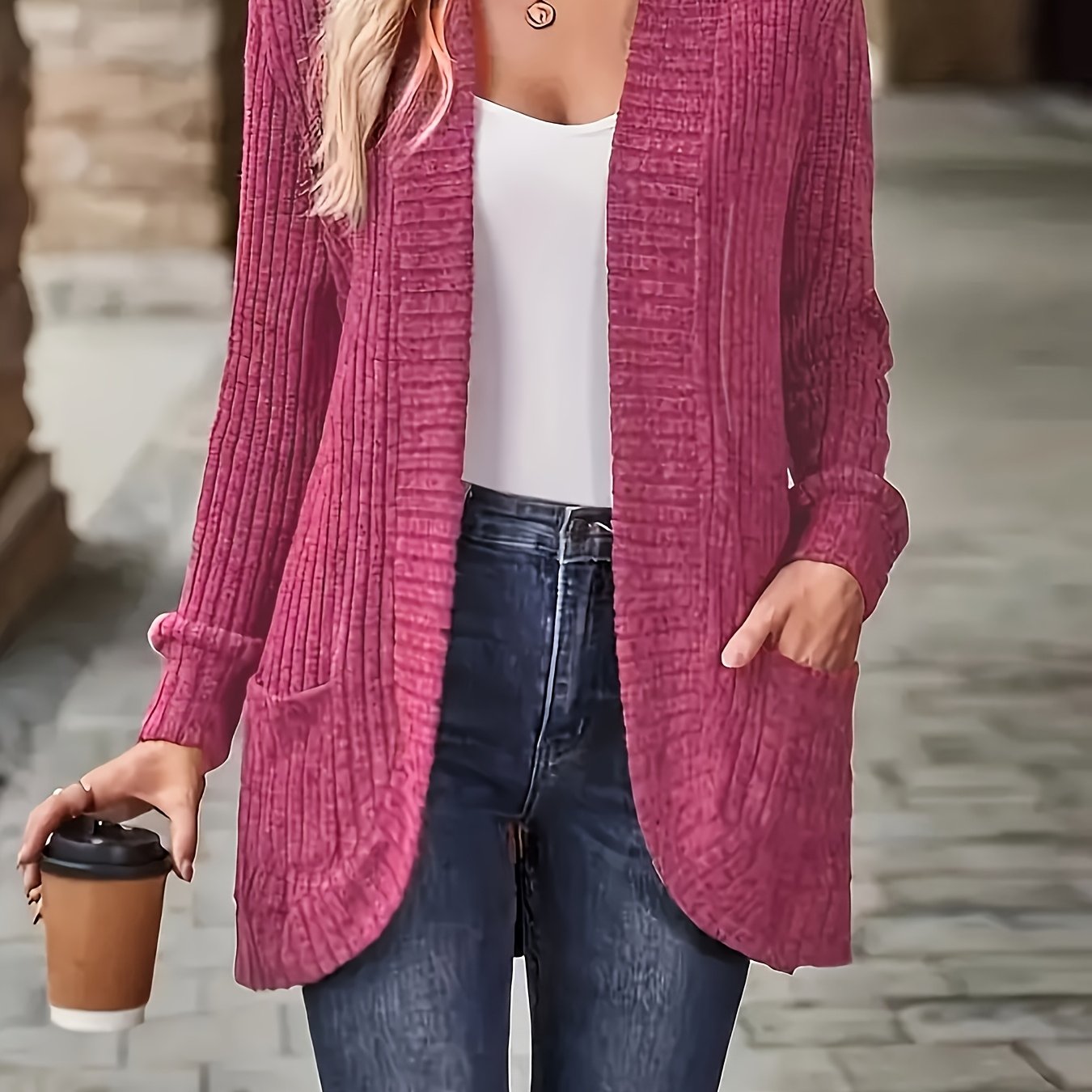 Women's Loose Fit Long Sleeve Blouse With Open Collar Pockets