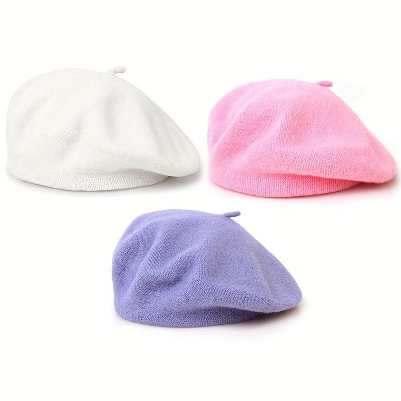3pcs Women's Beret Hats - Soft Winter Warm Pure Brimless Caps, Non-Stretch Tight-Fit Suitable for Daily & Special Occasions, Hand Washable Cold Weather Hats in Beige/Black/Burgundy/Navy/Gray/Pink - Breathable Winter Hat Colle