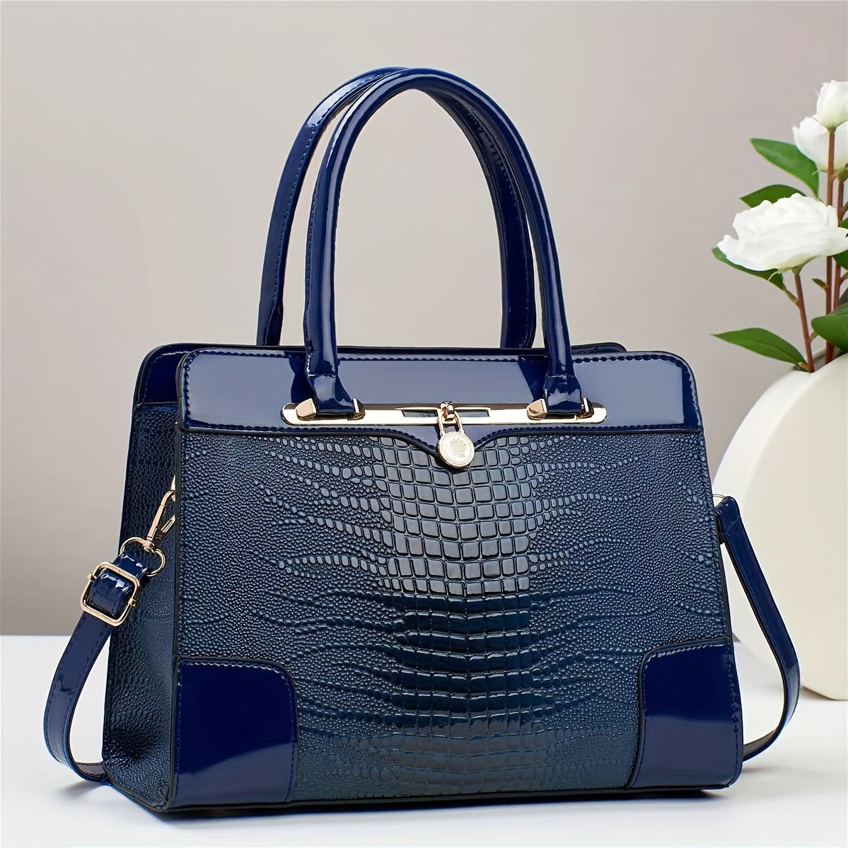 Elegant Crocodile Handbag Red Pattern Large Capacity Bag