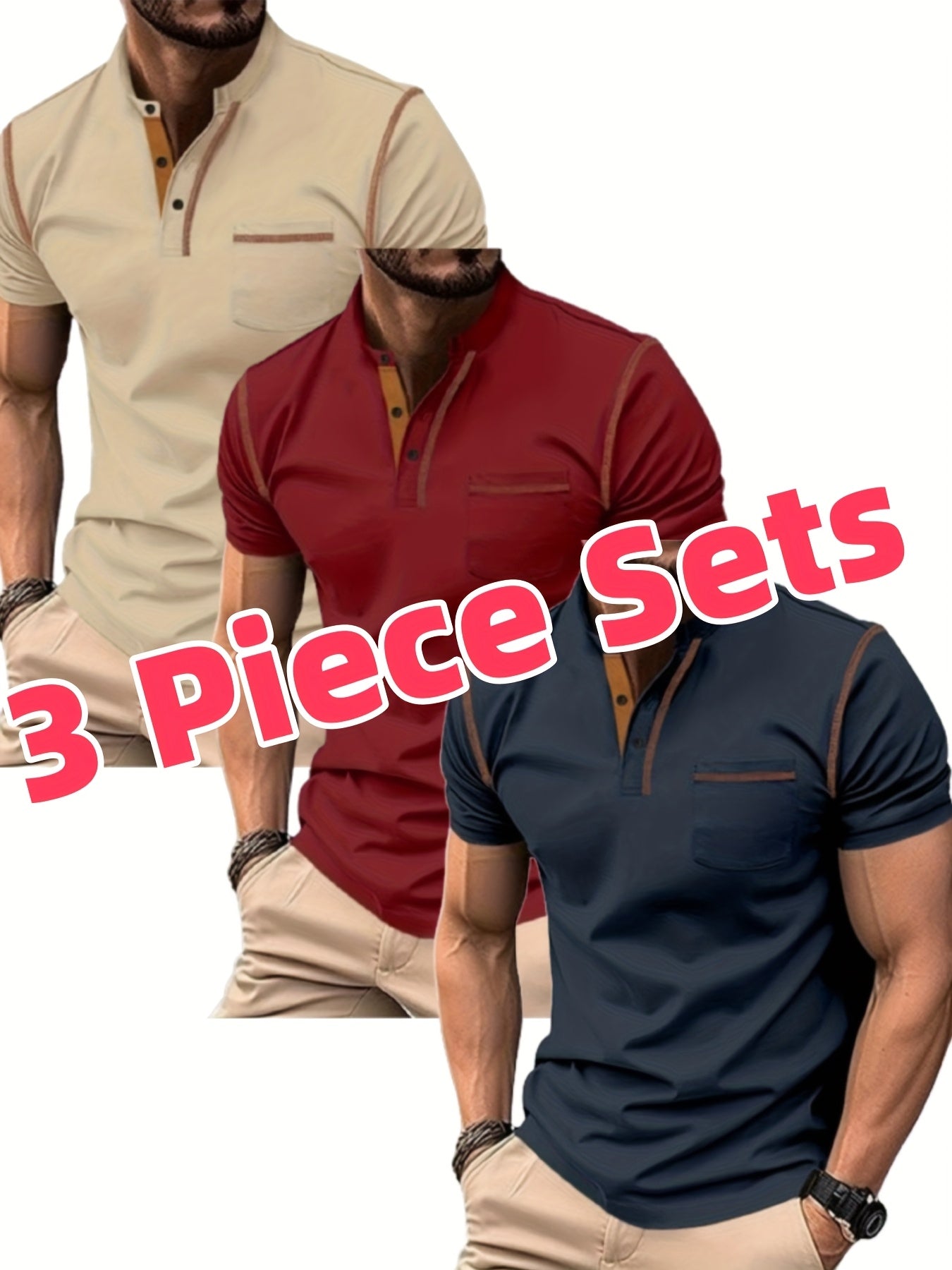 Men's Casual Outdoor Polo Shirts Set Of Three Short Sleeves