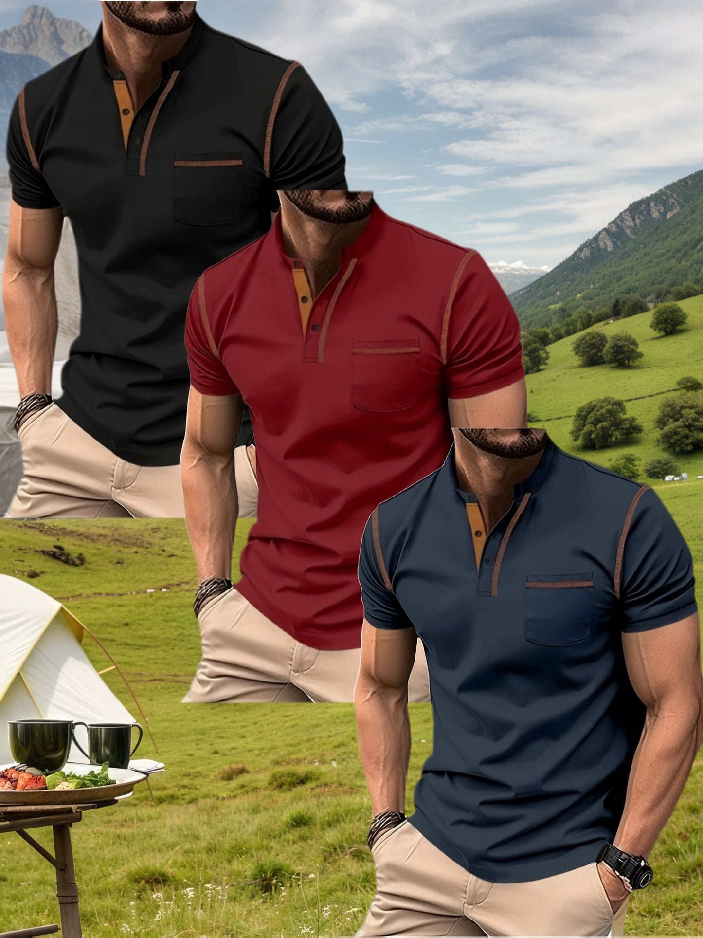 Men's Casual Outdoor Polo Shirts Set Of Three Short Sleeves