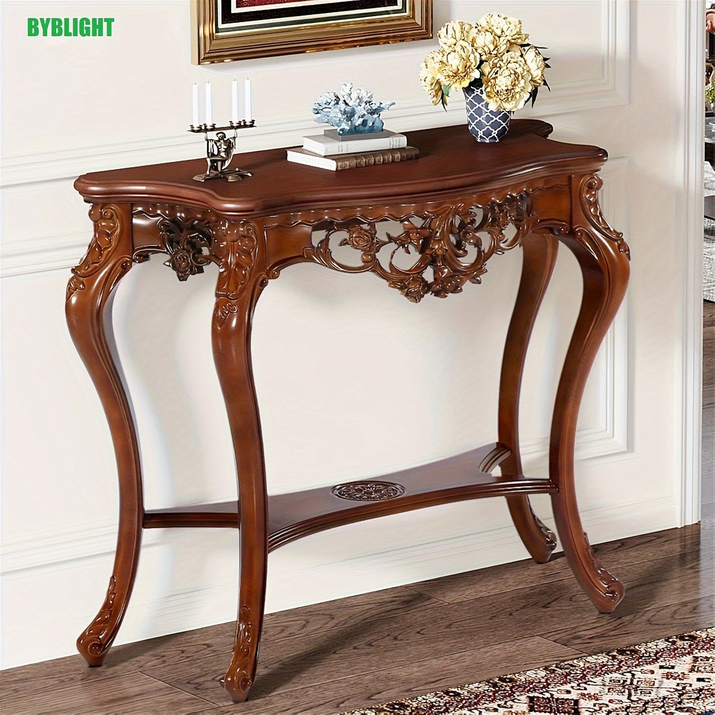 BYBLIGHT Victorian Half Moon Console Table With Cabriole Legs