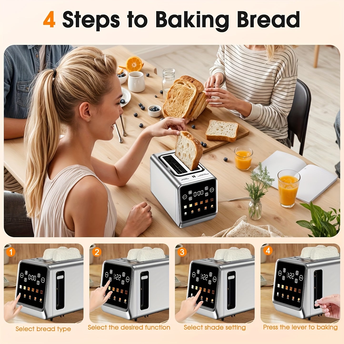 2 Slice Touch Screen Toaster Stainless Steel With Memory