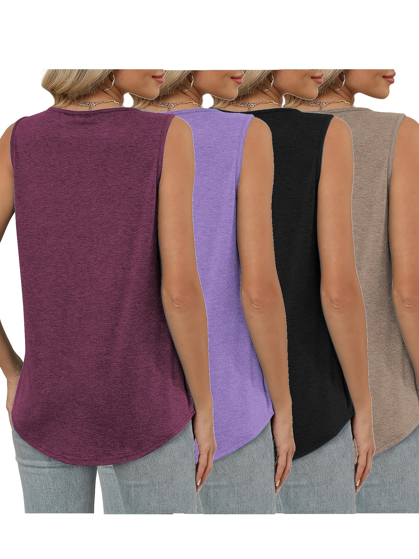 Women's V-Neck Sleeveless Tank Tops Four Piece Pleated Casual Set
