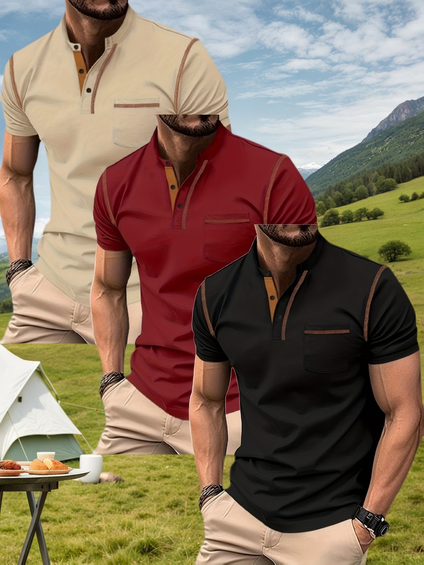 Men's Casual Outdoor Polo Shirts Set Of Three Short Sleeves