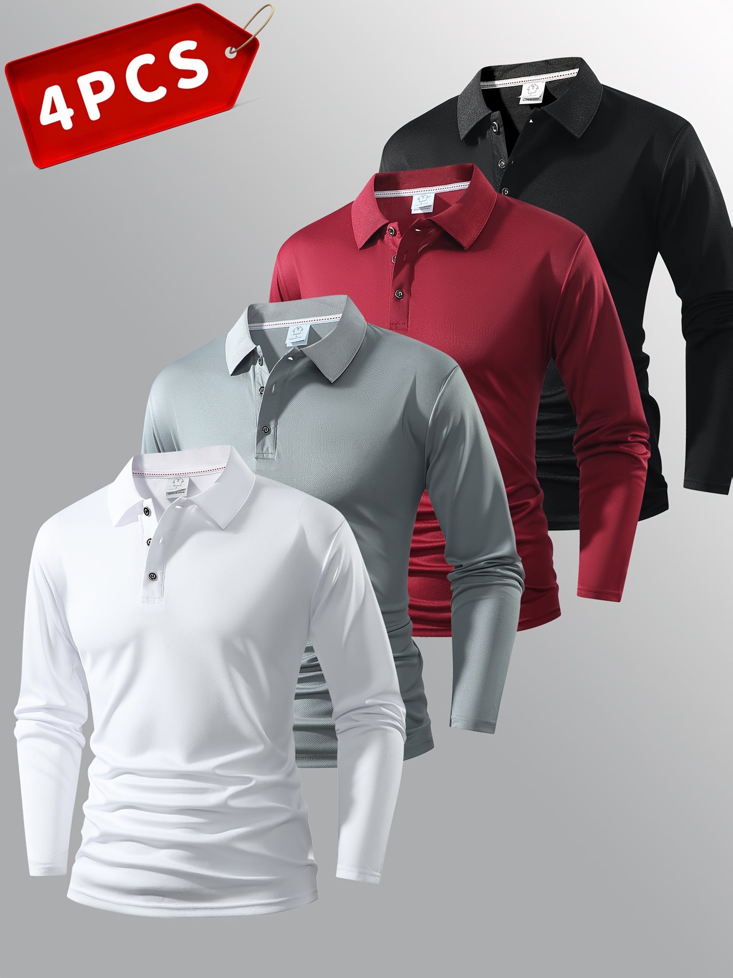 Men Polo Long Sleeve Golf Casual Shirt With Button Collar
