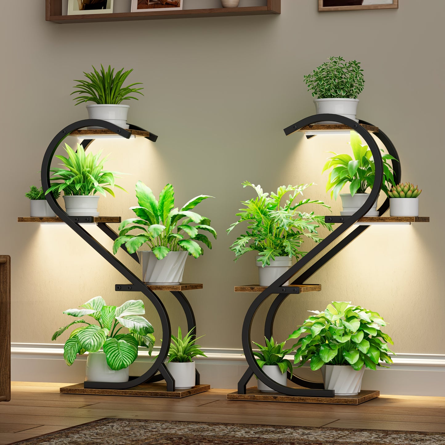 CODACE 2pcs Indoor Plant Stand With Grow Lights Four Tier
