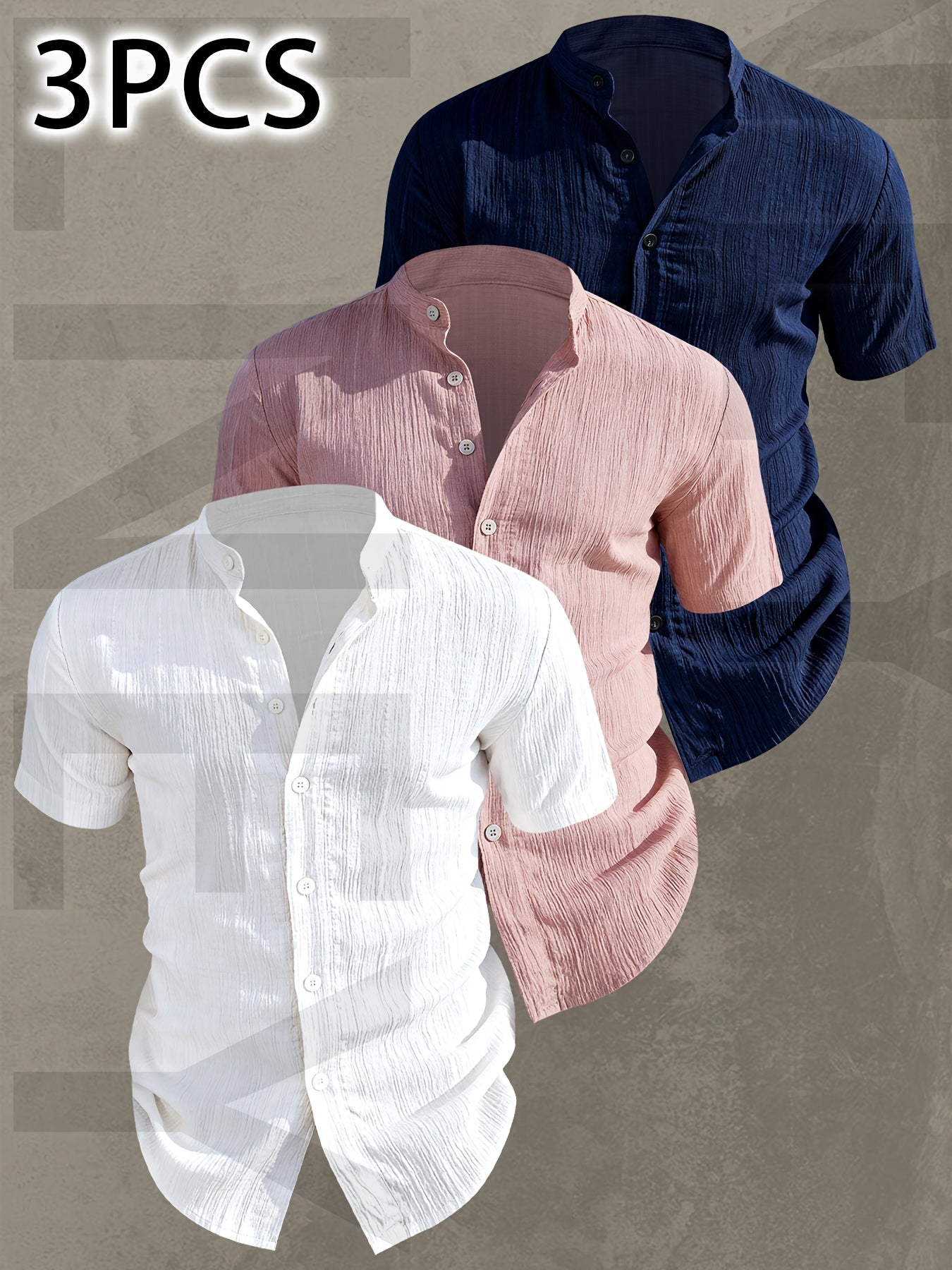 Lightweight Men Short Sleeve Shirt Stand Collar Casual Summer Wear