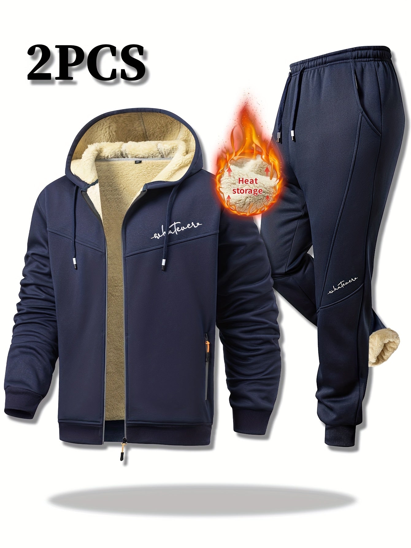 Men's Winter Fleece Set Hooded Jacket With Sherpa-Lined Pants
