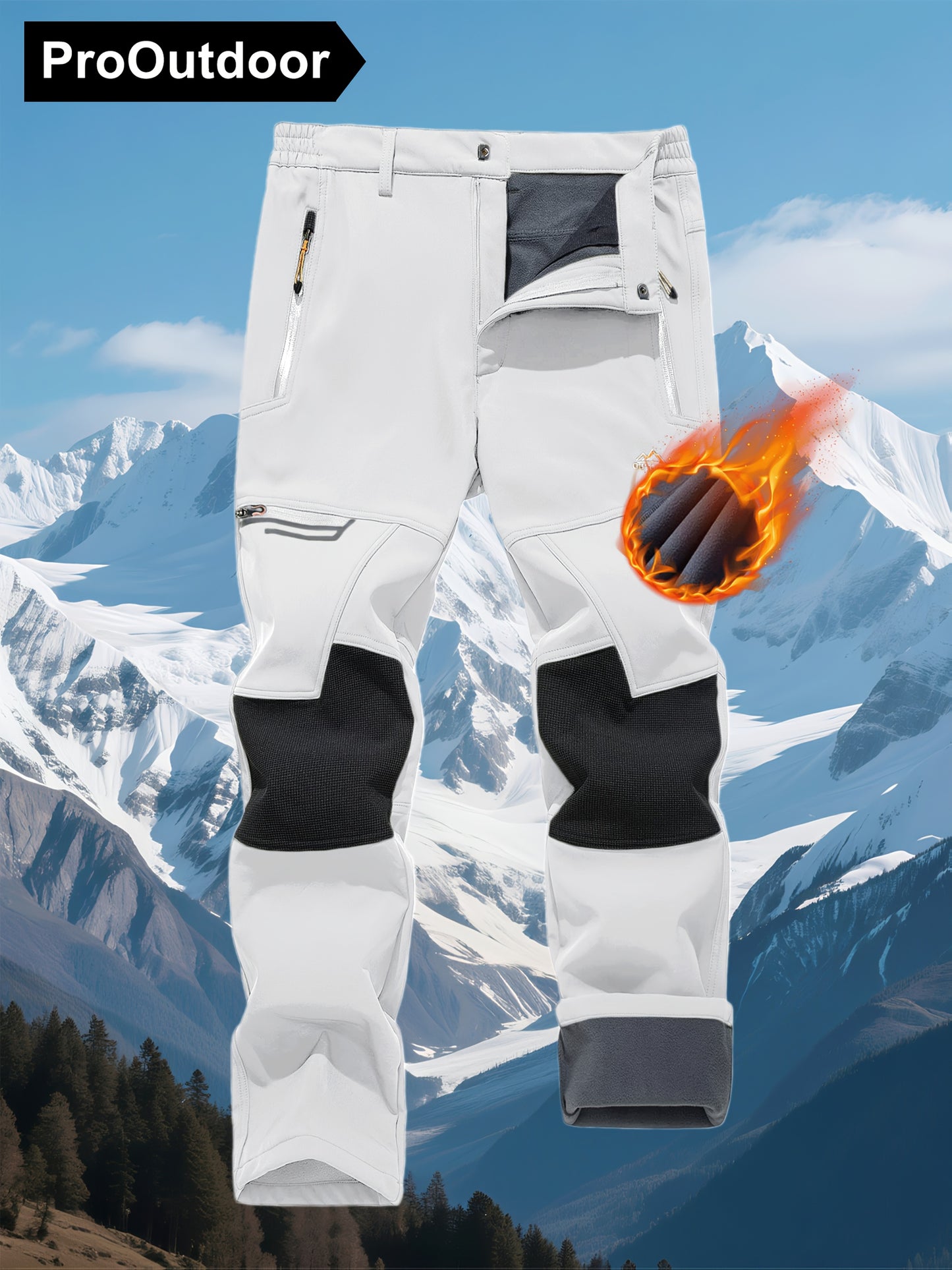 CRYSULLY Men's Winter Fleece Softshell Pants With Warm Lining Zippered Pockets