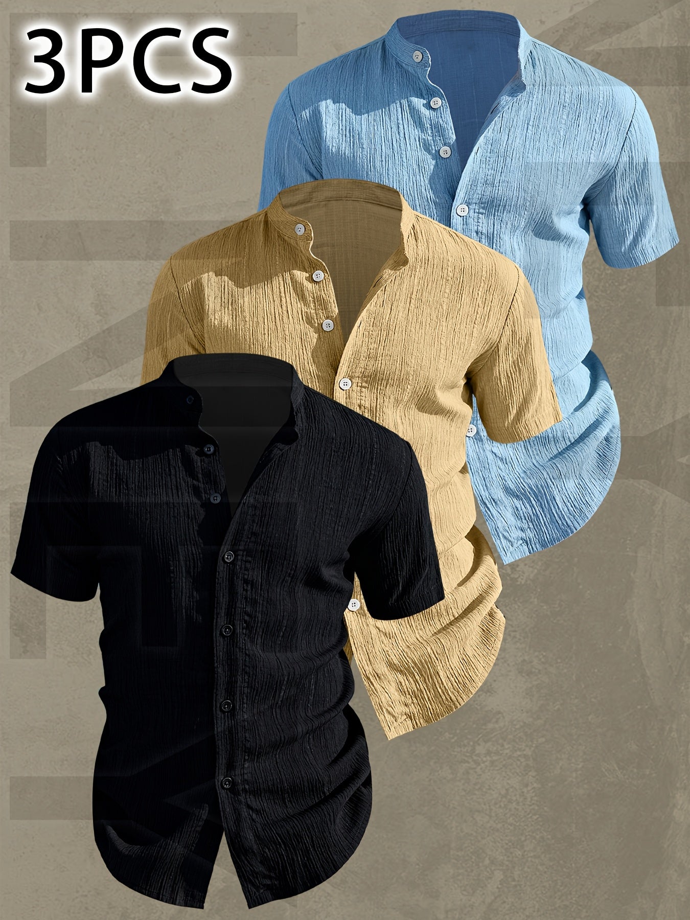 Lightweight Men Short Sleeve Shirt Stand Collar Casual Summer Wear