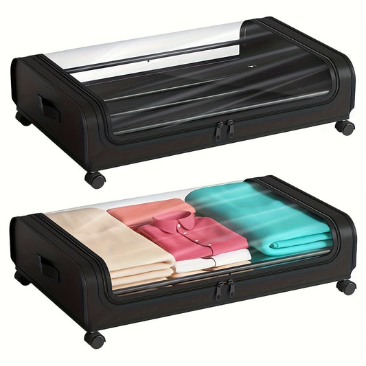 2pcs Under Bed Storage Organizer Metal Underbed Bins With Wheels And Lid Metal Underbed Storage Containers Under Bed Rolling Storage For Clothes, Bedding, Shoes, Blankets, Books, Toys, Under-Bed Storage