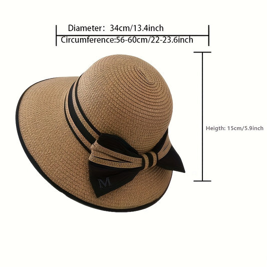 1pc Women'S Wide Brim Sun Hat - Elegant Black Bow, Lightweight Non-Feathered Beach Hat with Drawstring Closure, Breathable for Women, Perfect for, Travel, Formal Events - Wide Brim Outdoor Accessory, Beach Hat, Travel Headwea