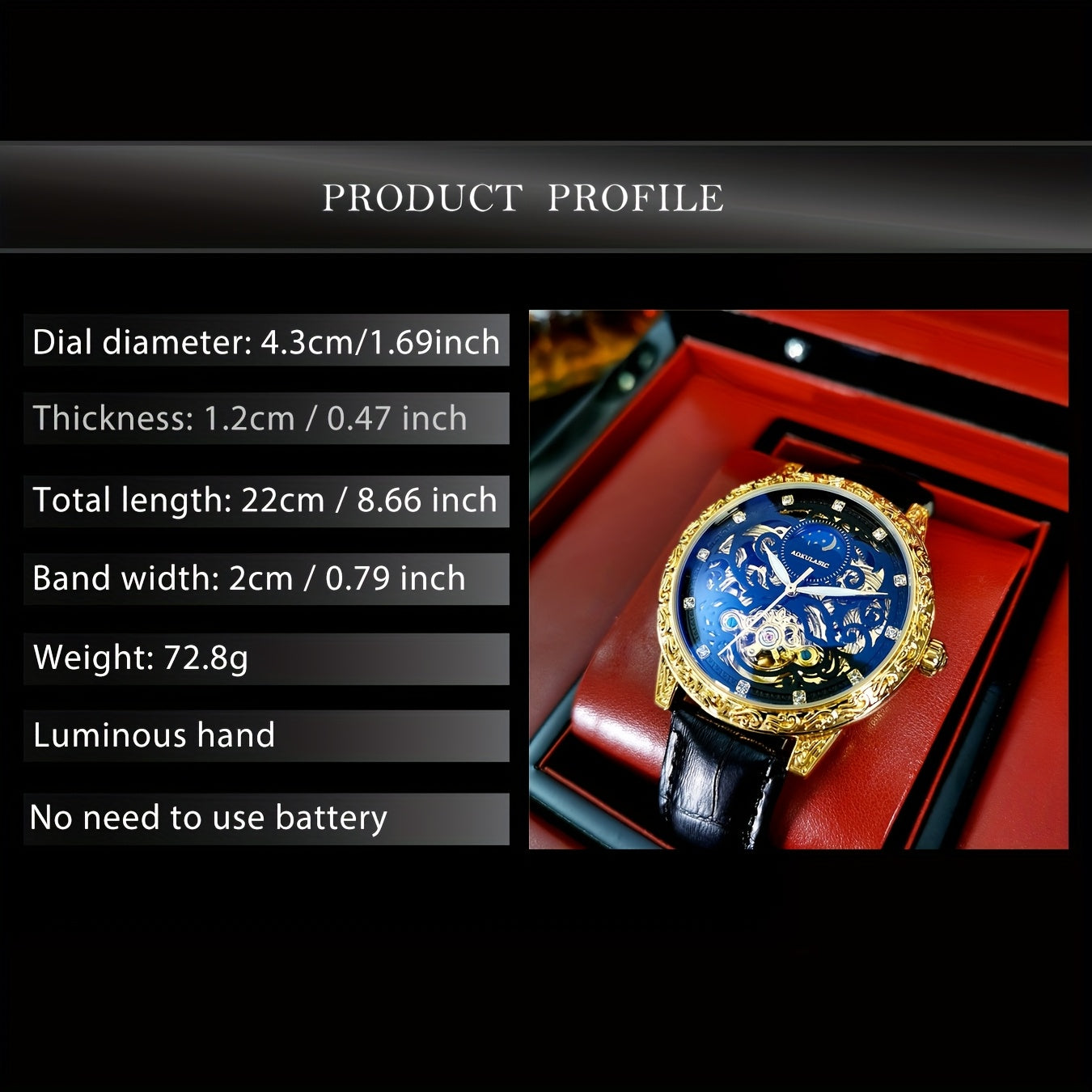 AOKULASIC Luxury Mechanical Watch Stainless Steel With Luminous Pointer