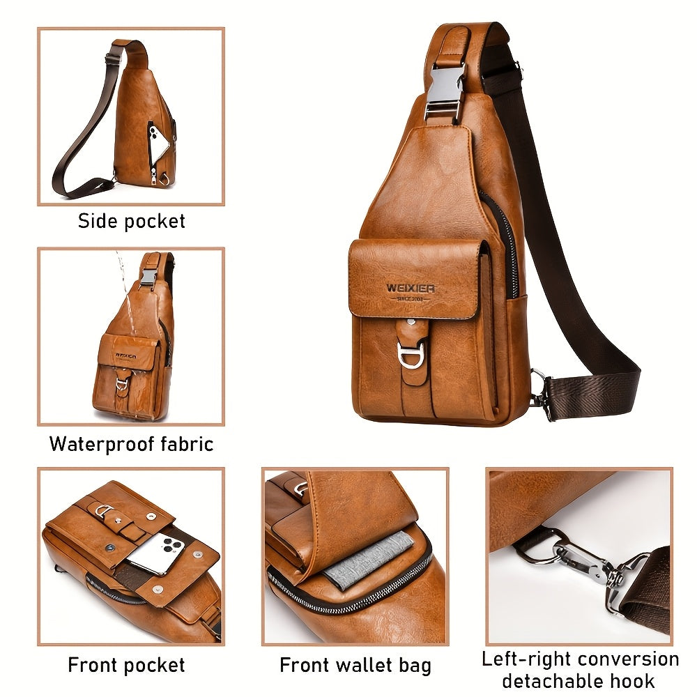 WEIXIER Men's Retro Crossbody Chest Bag With Multi Compartment Design