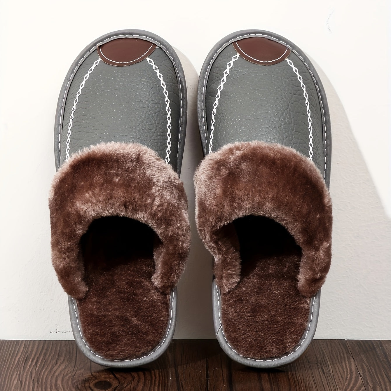 Men PU Slippers Slip On Indoor House Shoes Warm Comfort