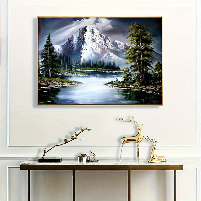 Round Diamond Painting Kit Majestic Mountain Landscape on Canvas