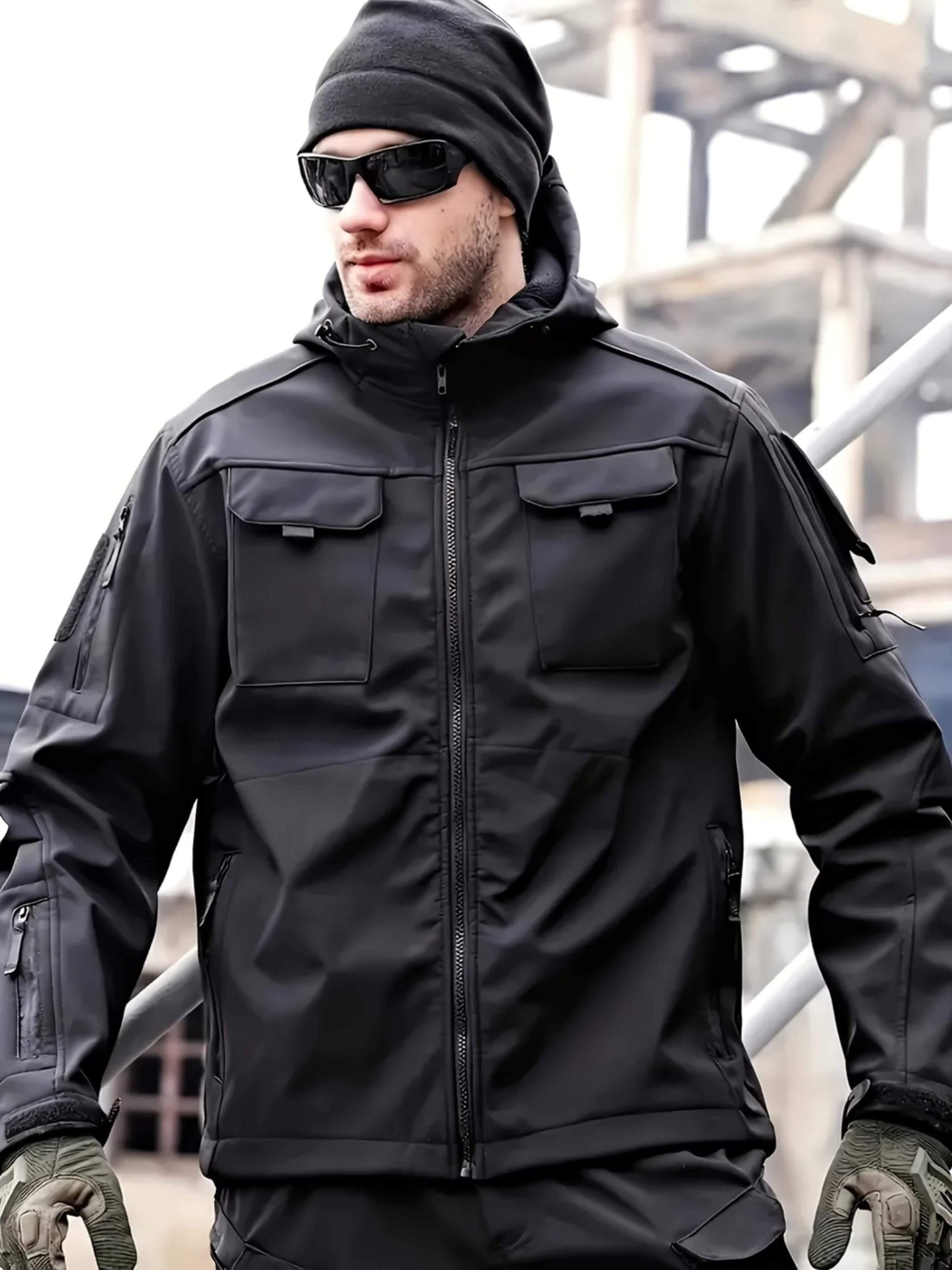 Mens Windproof Lined Hooded Jacket And Pants Set Outdoors