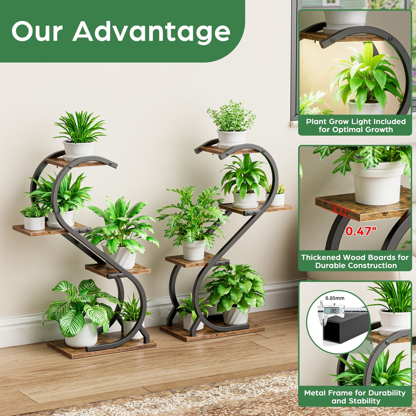 CODACE 2pcs Indoor Plant Stand With Grow Lights Four Tier