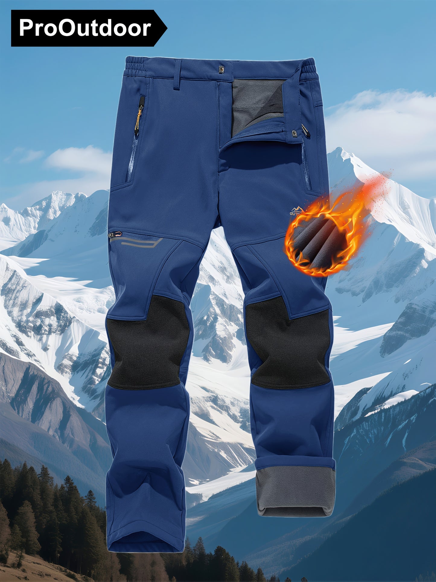 CRYSULLY Men's Winter Fleece Softshell Pants With Warm Lining Zippered Pockets