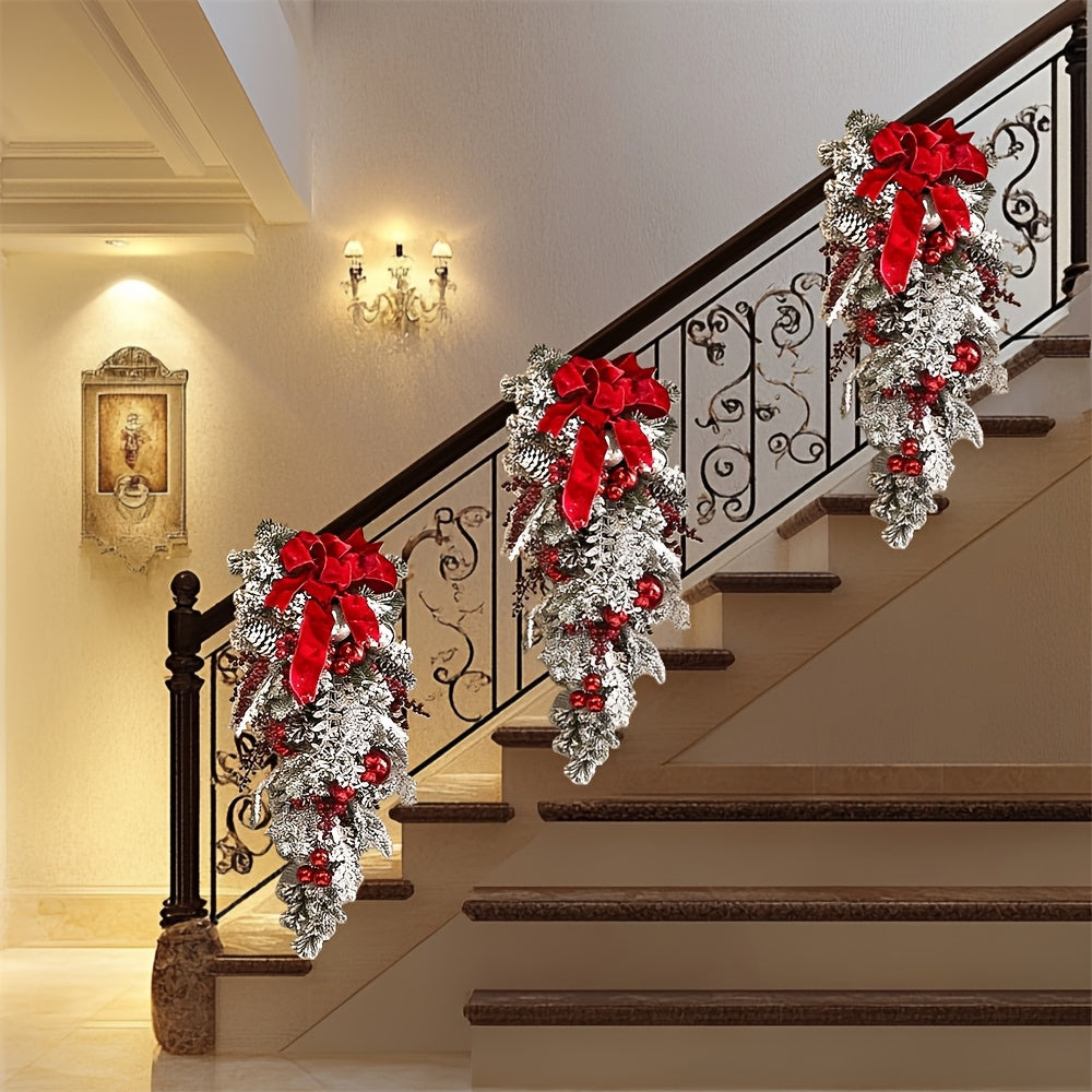 Artificial Christmas Teardrop Swags Wreath For Stair Railings