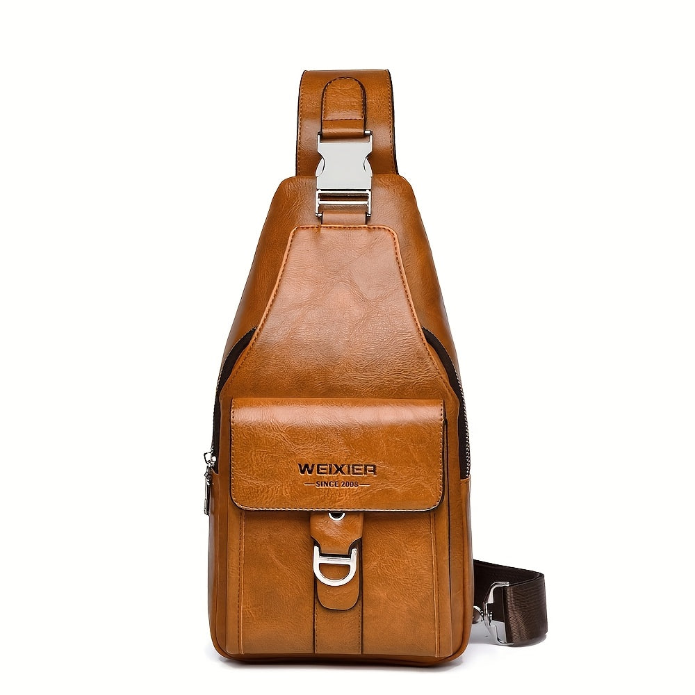 WEIXIER Men's Retro Crossbody Chest Bag With Multi Compartment Design