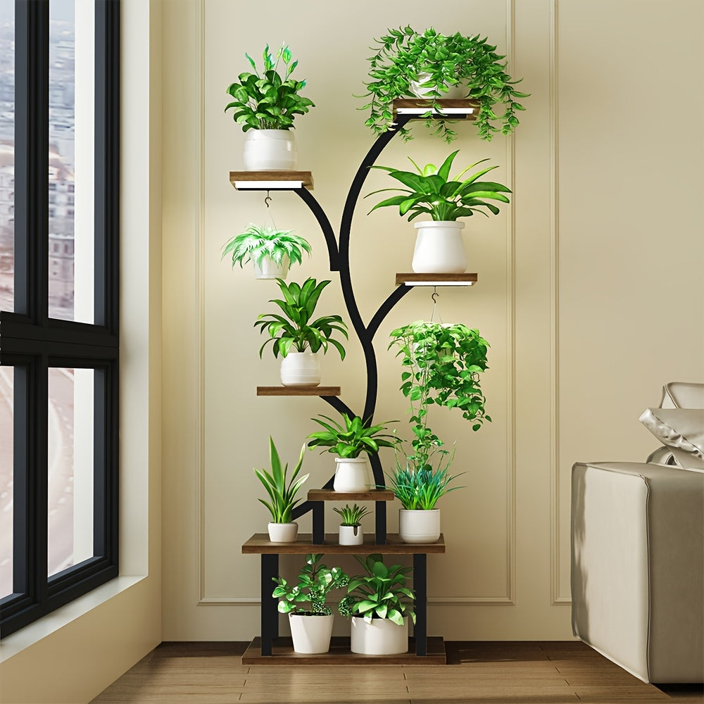 Indoor Plant Stand With Grow Lights Eight Tier Metal Display