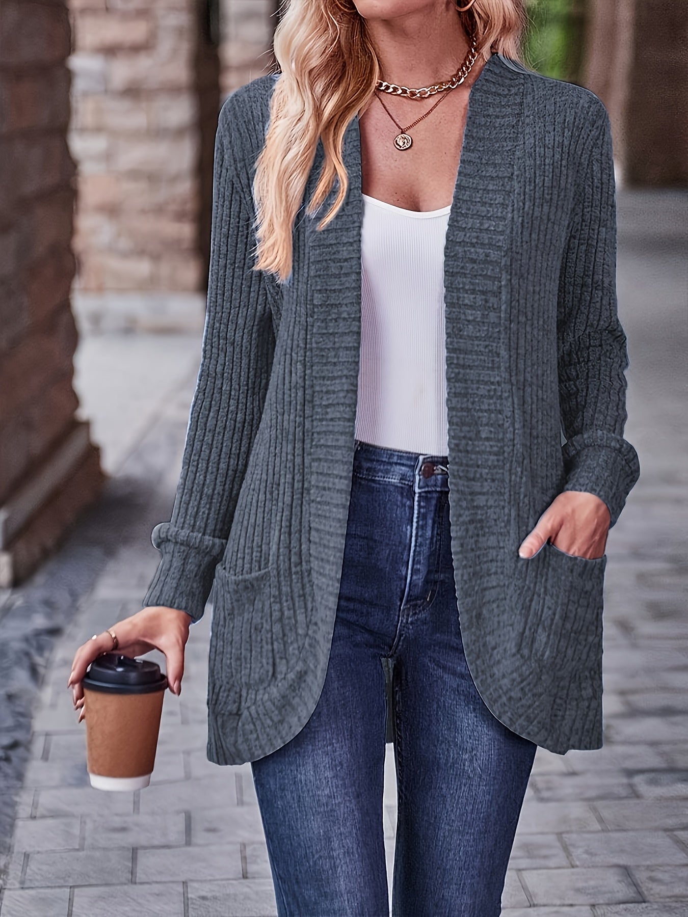 Women's Loose Fit Long Sleeve Blouse With Open Collar Pockets