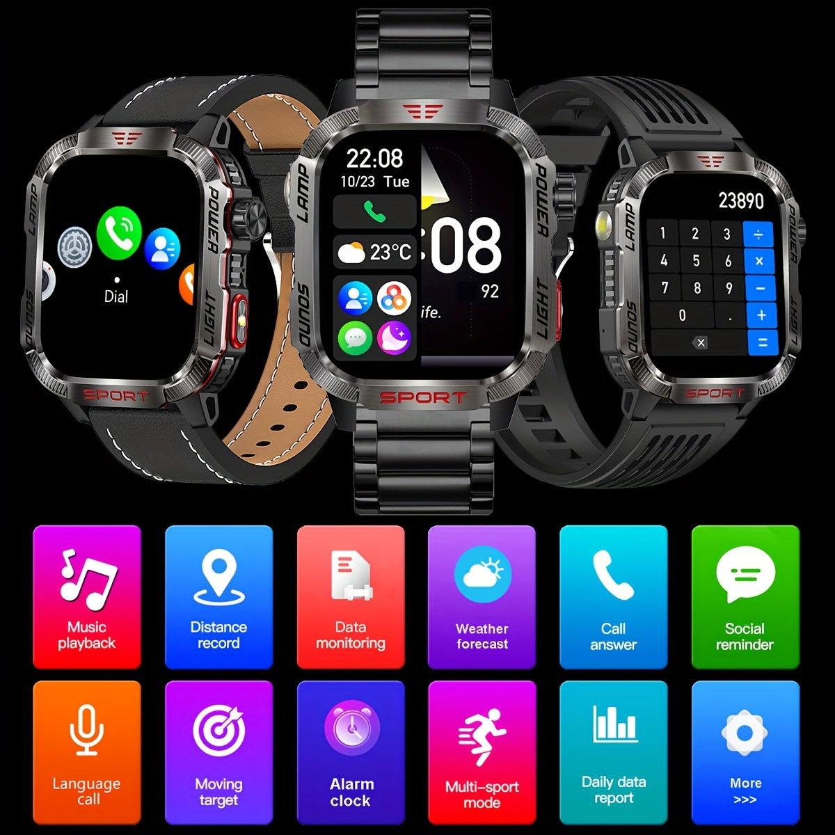 COIUSOR Outdoor Smartwatch with LED Flashlight and Fitness Tracker