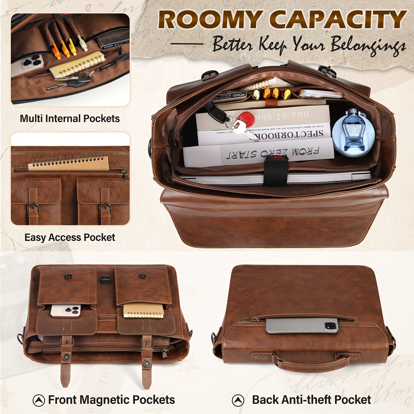 RAINSMORE Mens Crossbody Laptop Briefcase For Office Travel