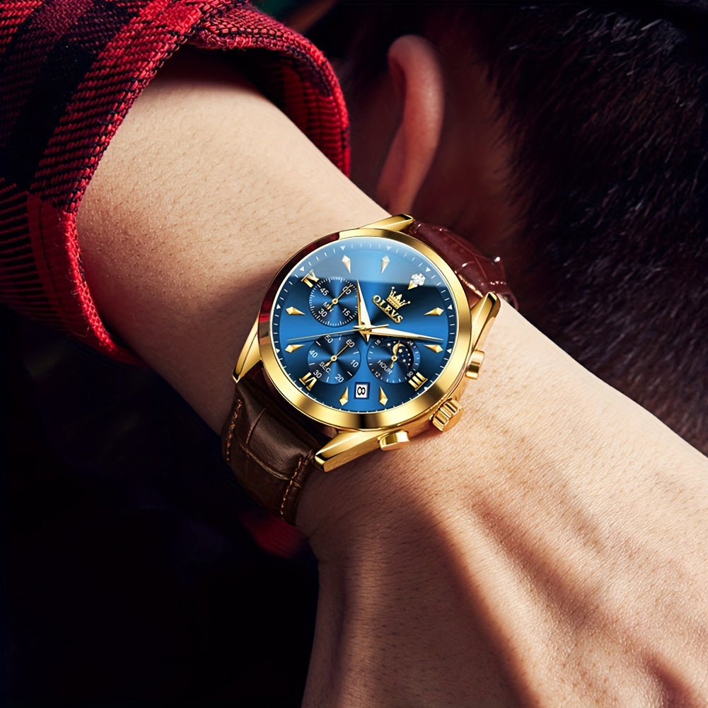 OLEVS Men's Analog Quartz Chronograph Moon Phase Waterproof Watch