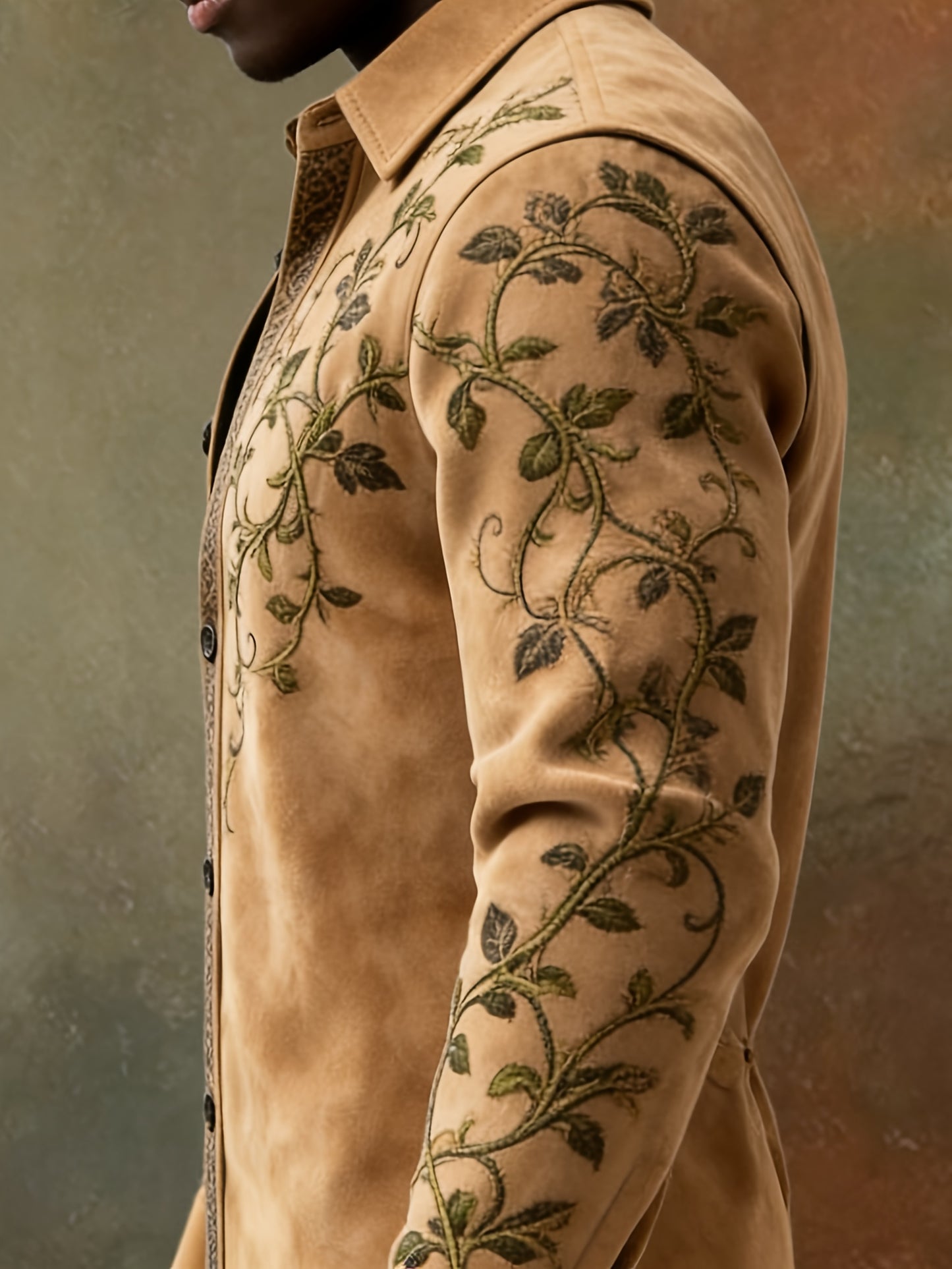 Retro Western Embroidered Cowboy Shirt For Men Autumn Winter Polyester