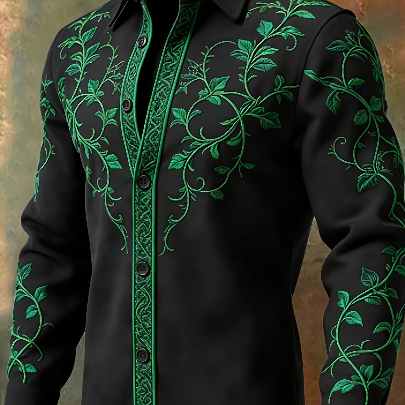 Retro Western Embroidered Cowboy Shirt For Men Autumn Winter Polyester