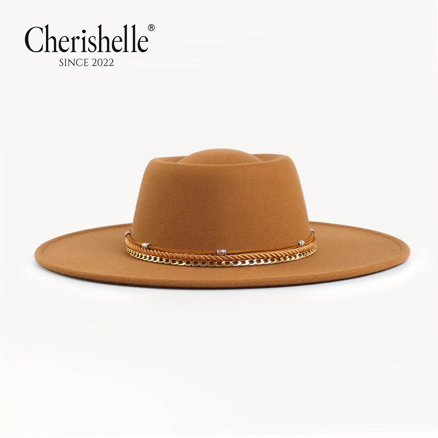 Fashionable Wide-Brim Women's Fedora Hat with Silvery Chain, Dome-Topped Felt Hat, 9.5cm Wide Brim Punk Rock Style Jazz Hat, Thickened Stylish Top Hat
