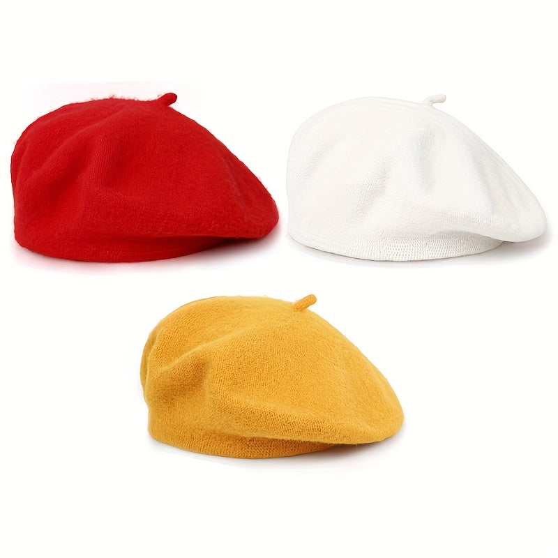 3pcs Women's Beret Hats - Soft Winter Warm Pure Brimless Caps, Non-Stretch Tight-Fit Suitable for Daily & Special Occasions, Hand Washable Cold Weather Hats in Beige/Black/Burgundy/Navy/Gray/Pink - Breathable Winter Hat Colle