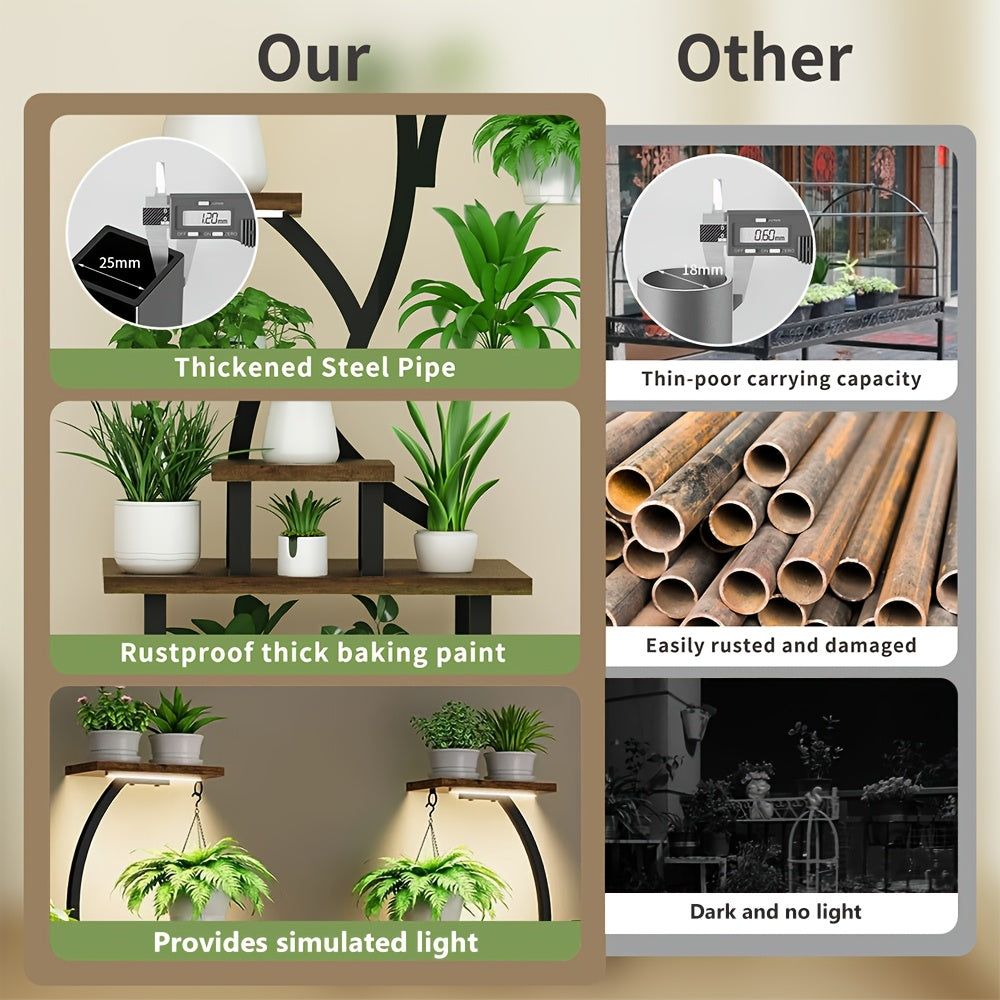 Indoor Plant Stand With Grow Lights Eight Tier Metal Display