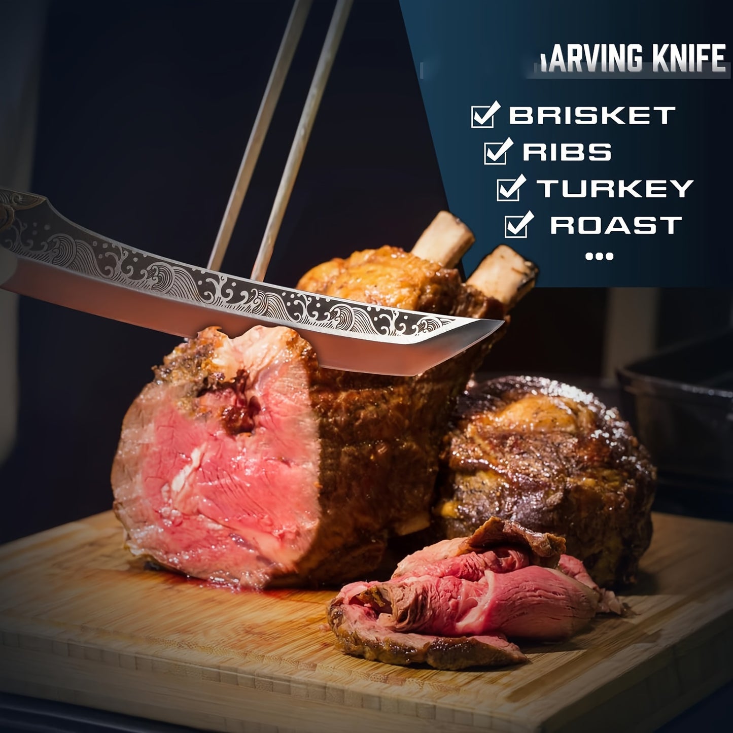 Hand Forged Brisket Knife Carbon Steel Carving Knife Full Tang