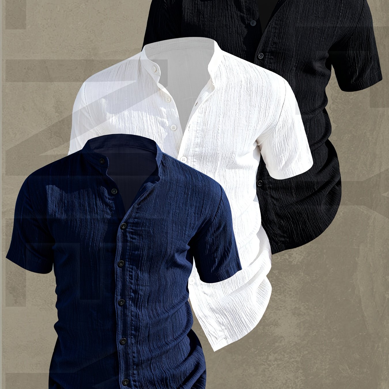 Lightweight Men Short Sleeve Shirt Stand Collar Casual Summer Wear