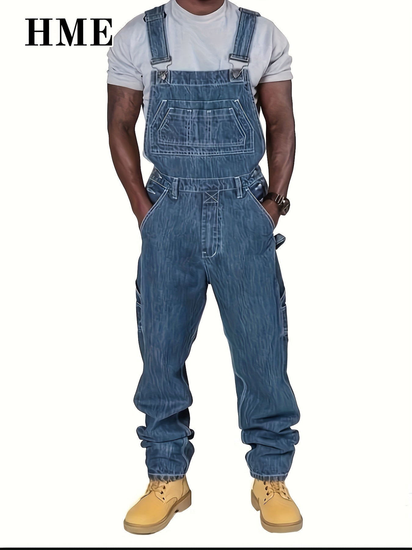 HME Mens Heavy Duty Retro Work Overalls Jumpsuit Denim Cargo