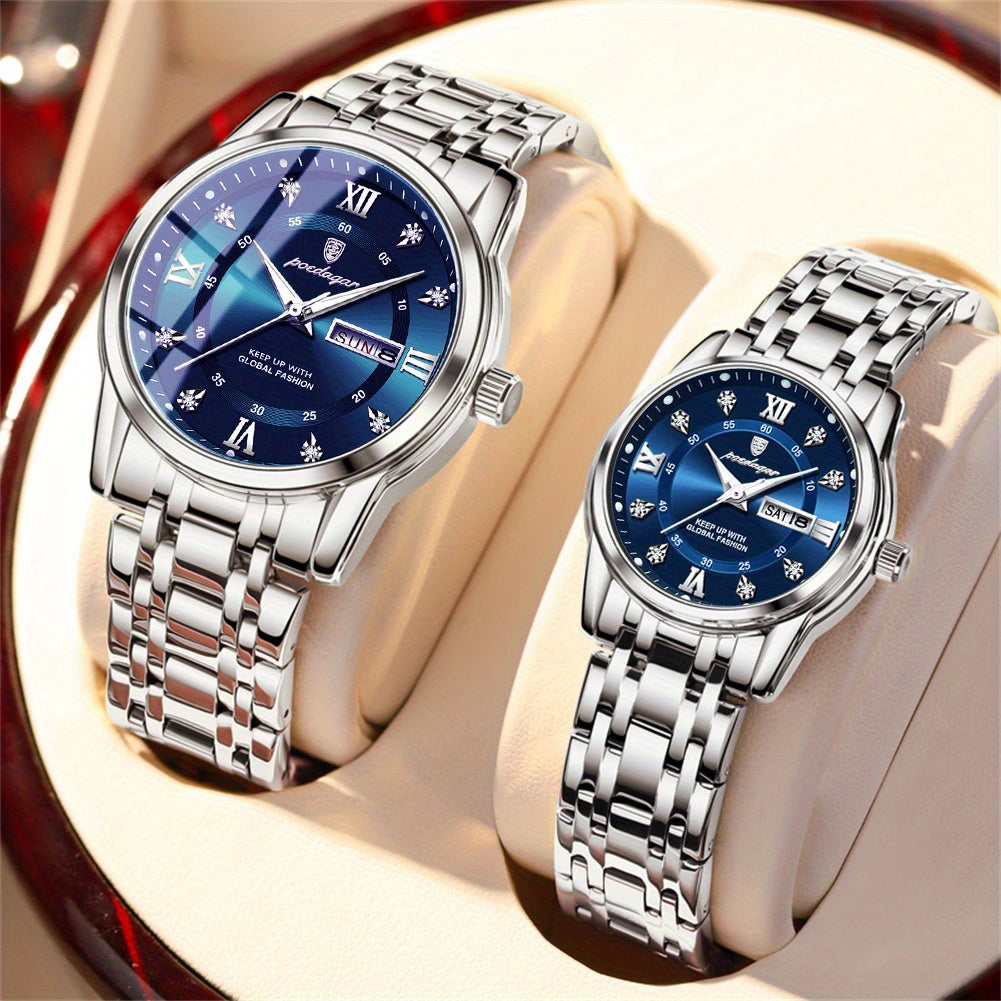 POEDAGAR Couple Watches Night Light Fashionable Timepiece Gift for Couples
