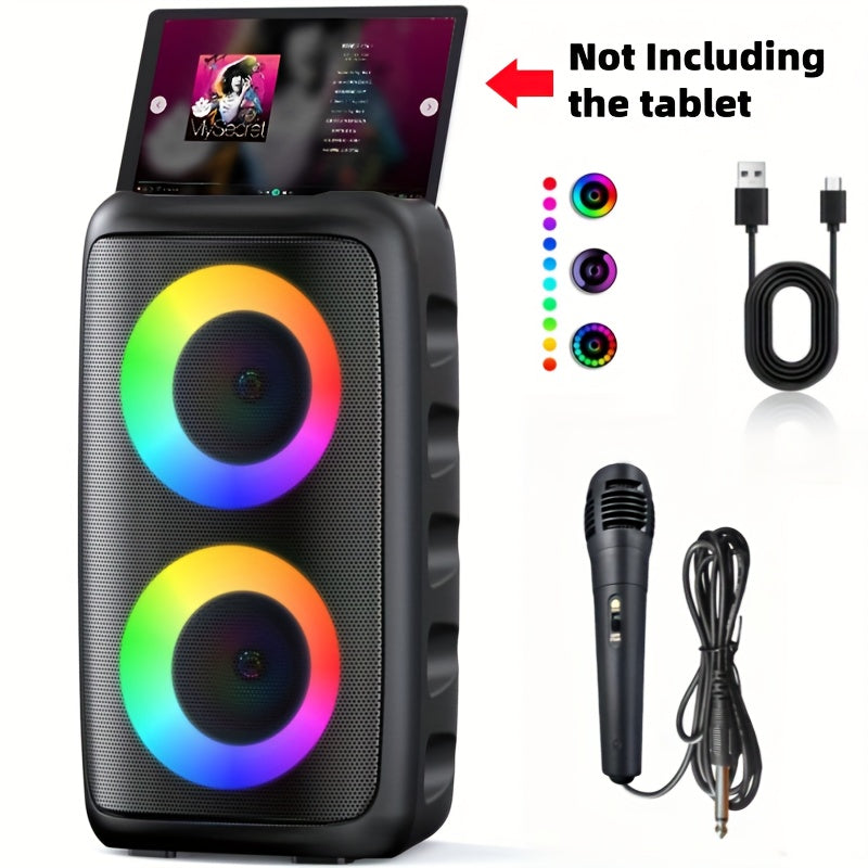GDHENGYIN Karaoke Machine With Wireless Microphone And LED Lights
