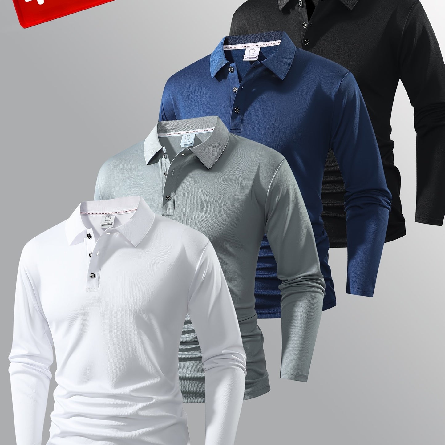 Men Polo Long Sleeve Golf Casual Shirt With Button Collar