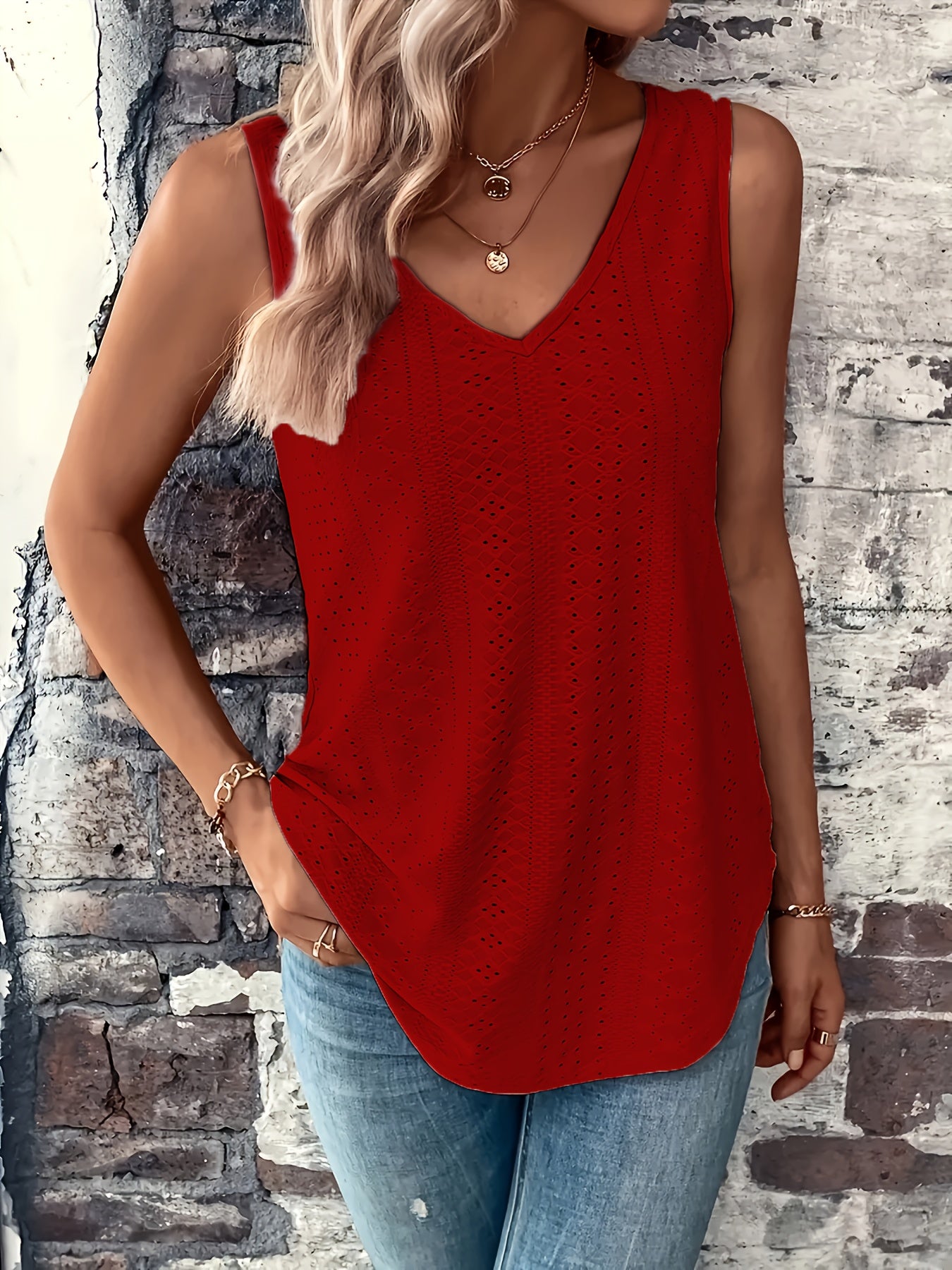 Plus Size - Plus Size - 3pcs Women'S Fashion Casual Plus Size Vest Set | V-Neck, Medium Stretch, Solid Color For Summer
