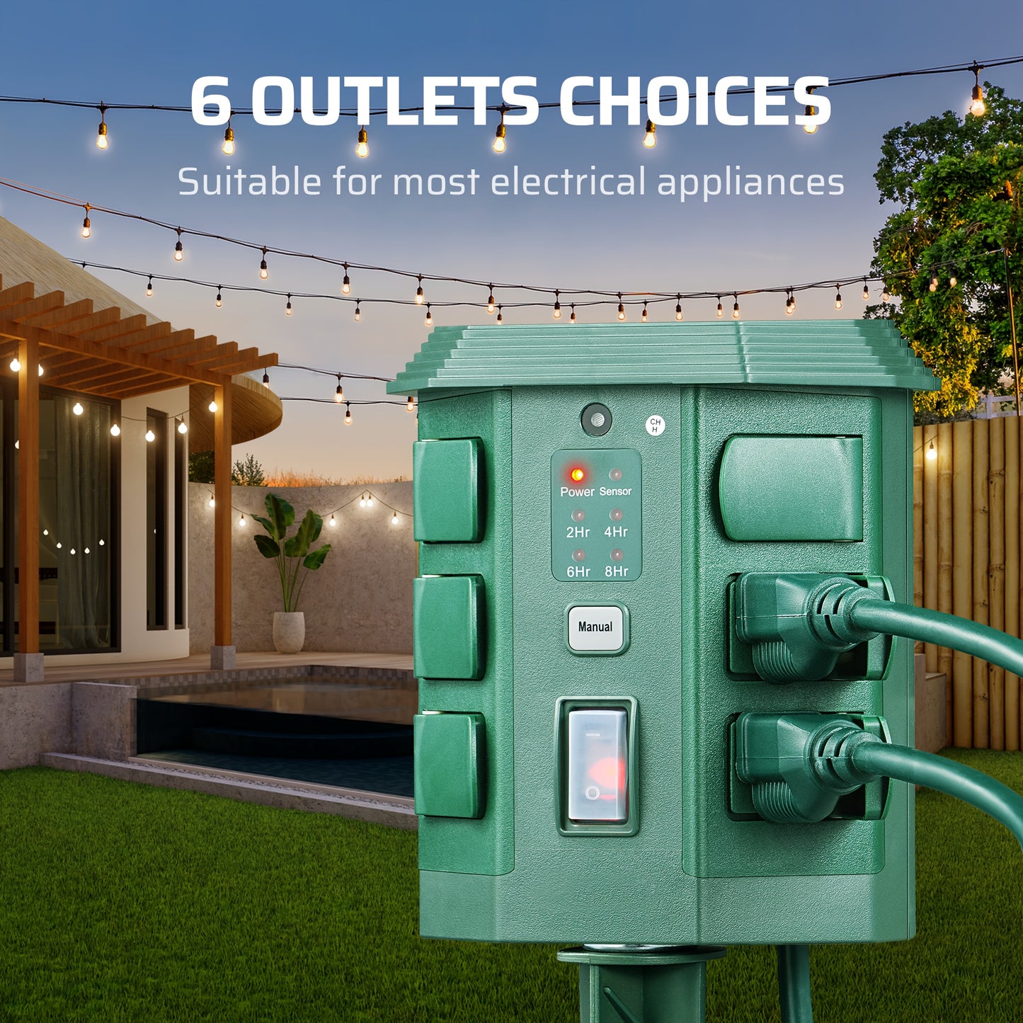 Dewenwils Power Stake Timer With Photocell Outlets Dusk To Dawn